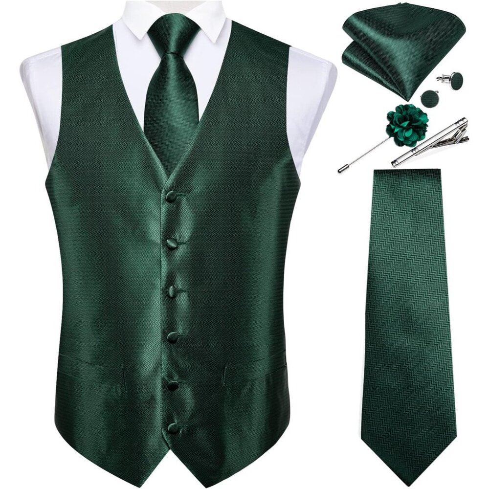 Mens Vest and Tie Set - Emerald Green